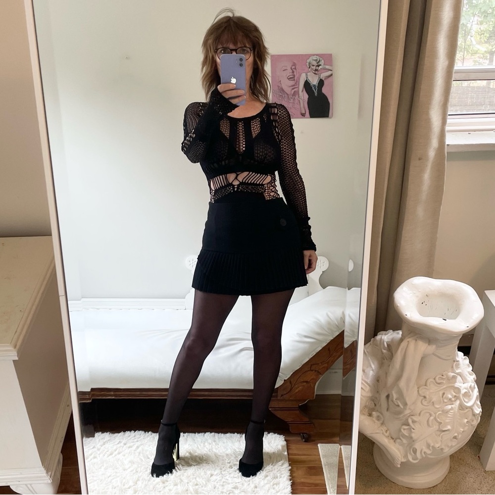 NWT BLACK DROP WAIST MINI SKIRT FAUX WRAP PLEATS SIDE ZIPPER LINED